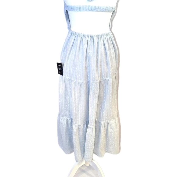 NWT Lulu’s | Sunny Reverie Light Blue Swiss Dot Lurex Halter Midi Dress | Small - Picture 9 of 13
